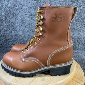 Lehigh Work Boots Mens Sz 9 Brown Leather Safety Toe Insulated 200g Lace Up 10"